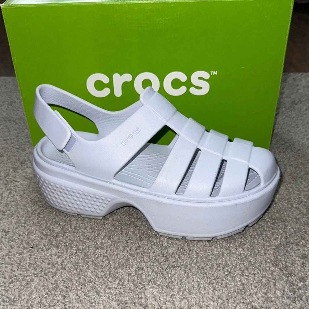 CROCS White/Gray Strap Sandals - Picture 4 of 8